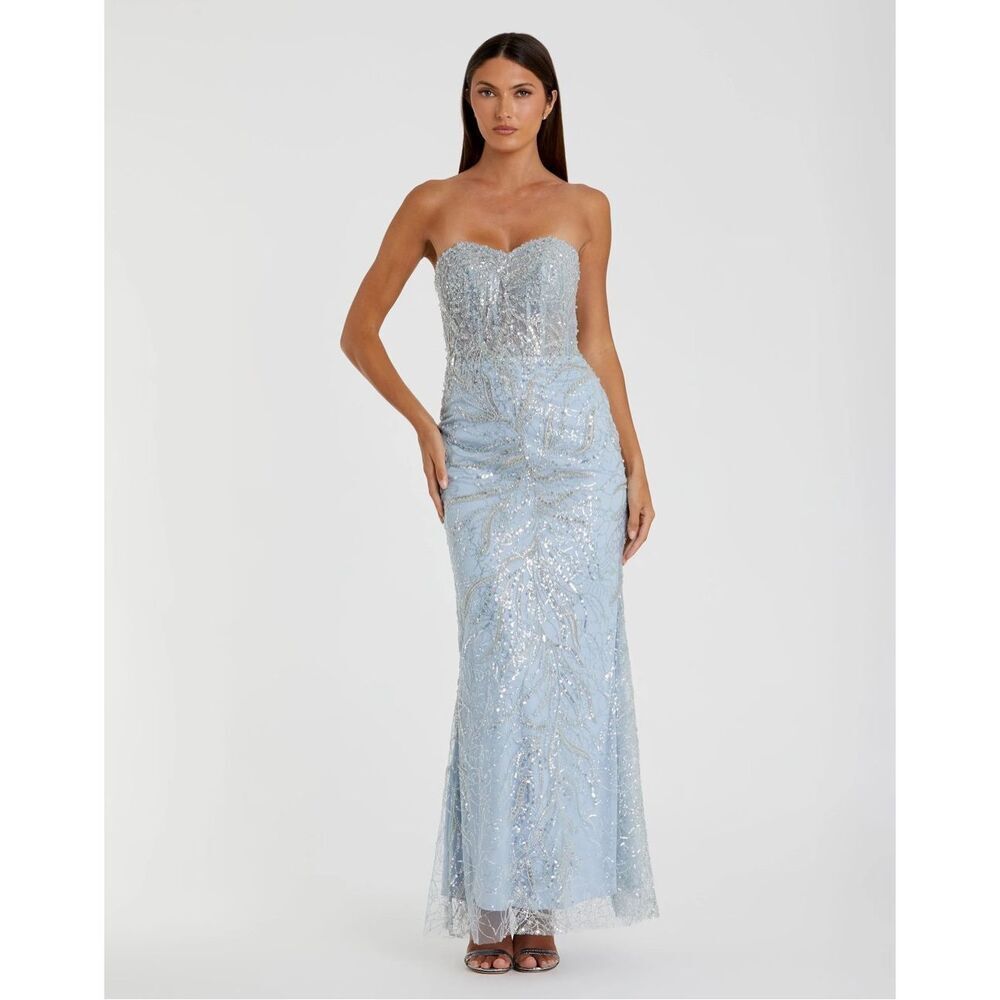 Mac Duggal Strapless Light Blue Sequin Dress